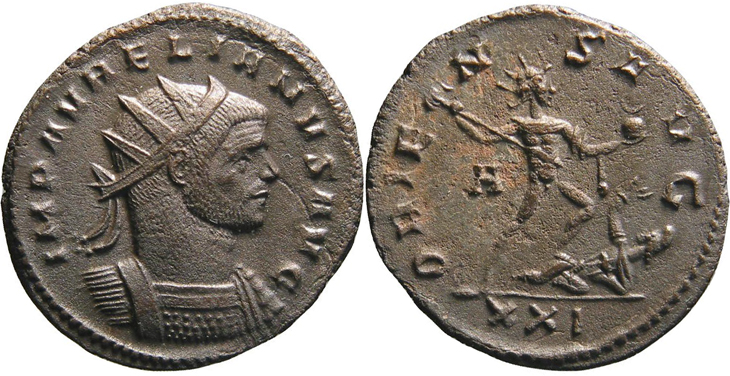 Aurelian
                  antoninianus RIC 65 corr.